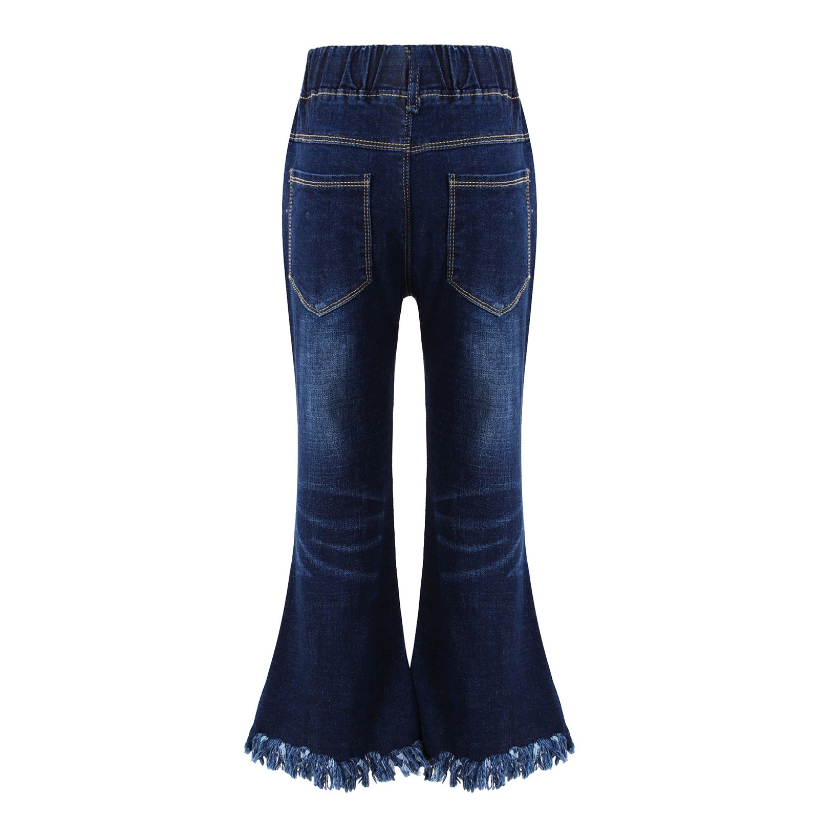 Kids Baby Girls Flare Pants Tassel Hem Denim Bell Bottom Children Toddler Kids Elastic Waist Blue Cute Jeans Trousers Clothes