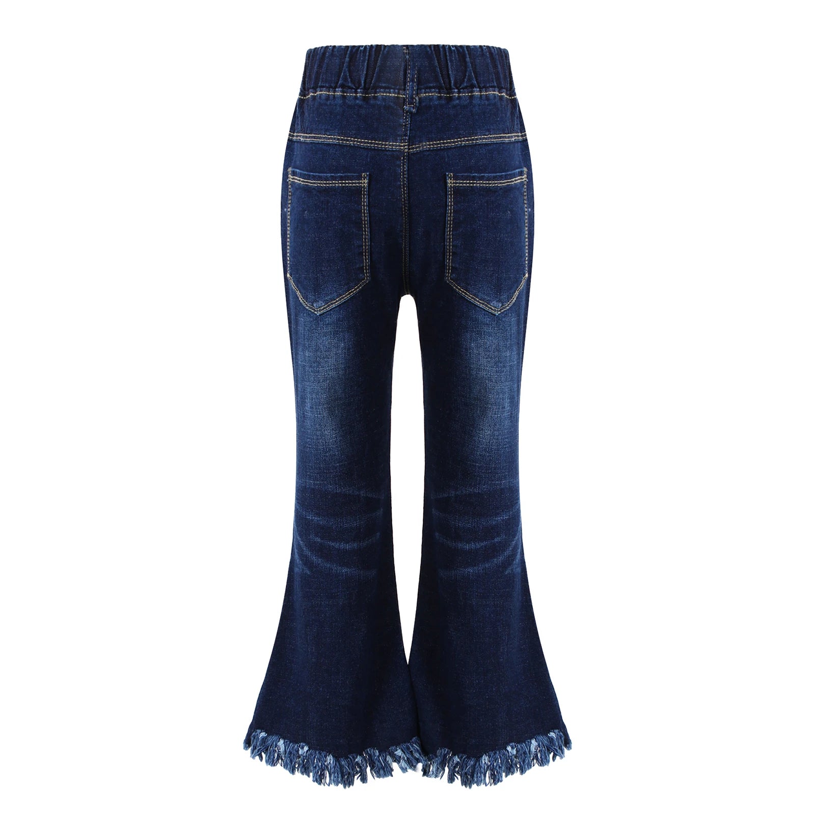 Kids Baby Girls Flare Pants Tassel Hem Denim Bell Bottom Children Toddler Kids Elastic Waist Blue Cute Jeans Trousers Clothes