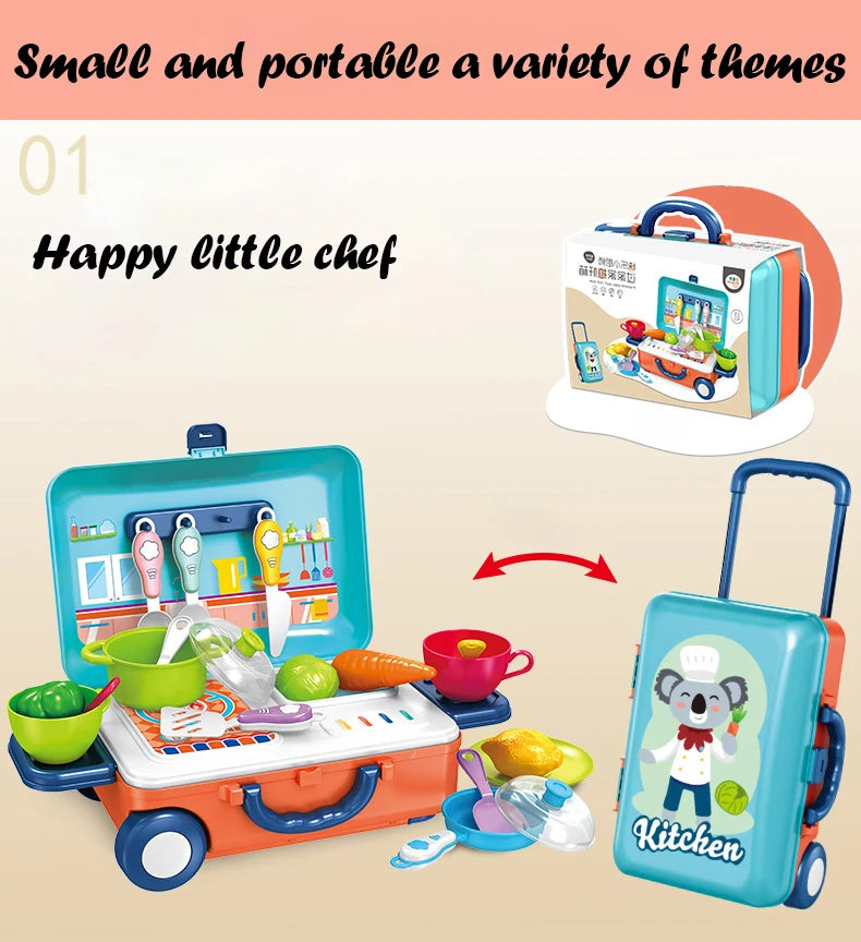 Children's Play House Kitchen Toys Simulation Girls Beauty Portable Tools Kitchen Utensils Tableware Trolley Case Medical Kit