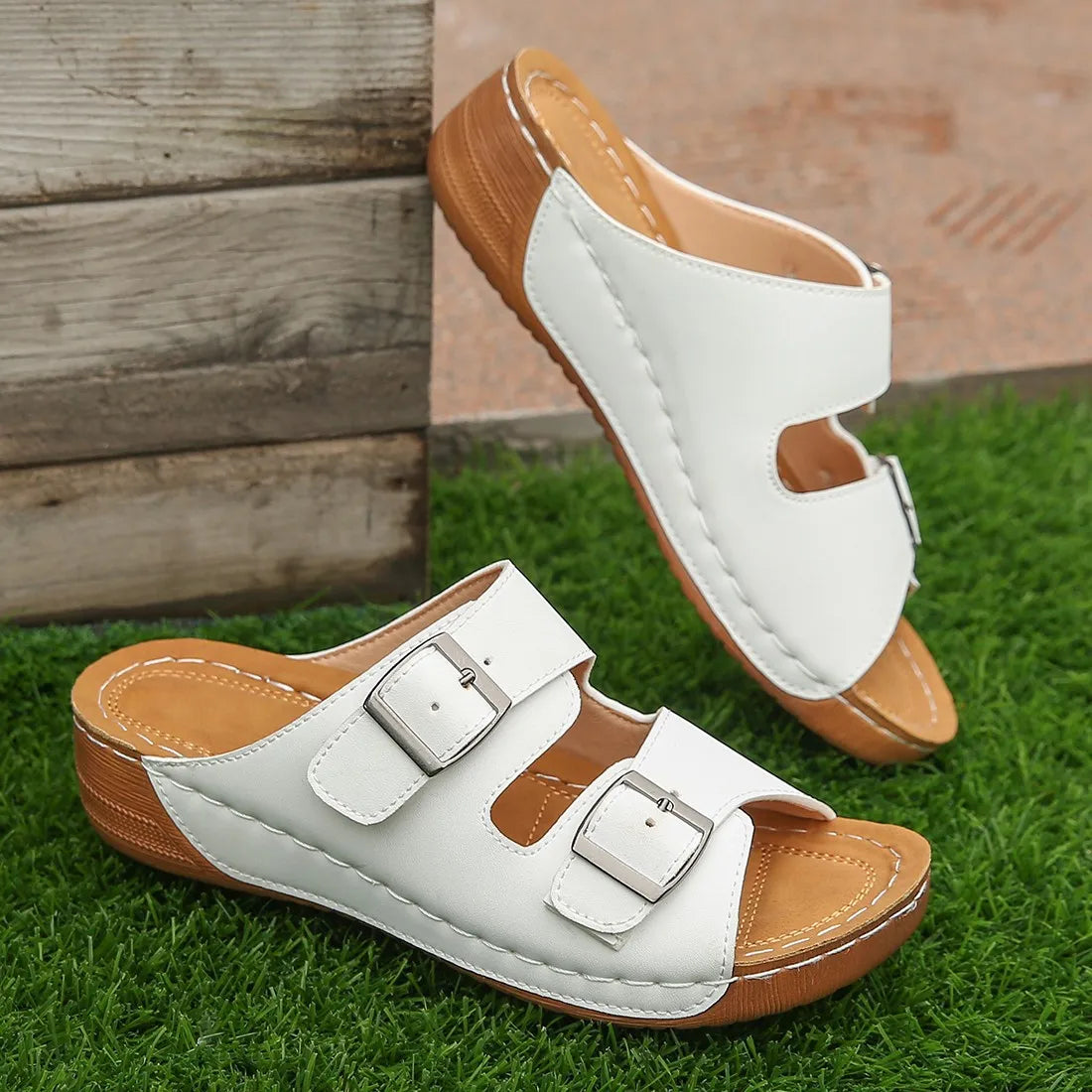 QLFashion Fashion Large Size Sandals and Slippers Summer New Wedge Cool Double Row With Beach231