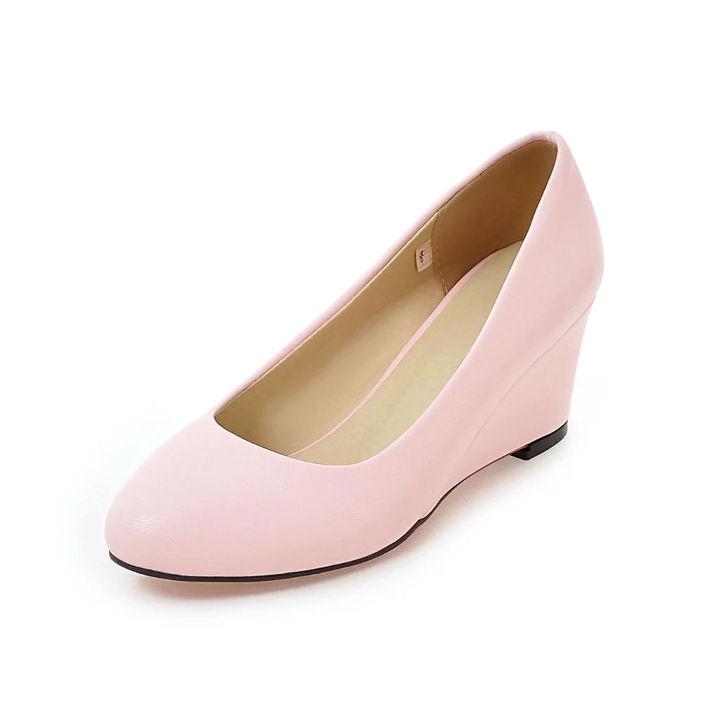 Women Wedge Shoes round toe pumps White Sweet Loafers Women's Pregnant Wedges Spring Autumn casual high heels Free Ship