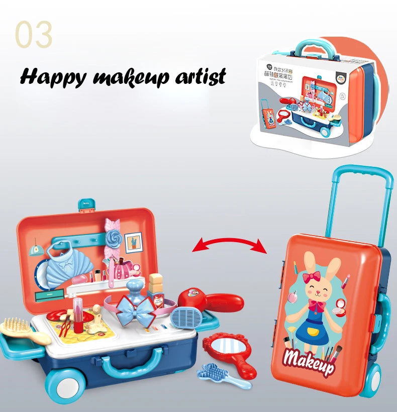 Children's Play House Kitchen Toys Simulation Girls Beauty Portable Tools Kitchen Utensils Tableware Trolley Case Medical Kit