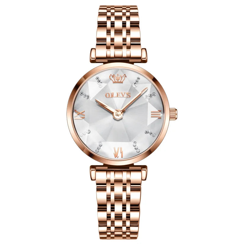 OLEVS New Women Luxury Jewel Quartz Watches Waterproof Stainless Steel Strap Watch For Women Fashion Date Clock Diamond Mirror