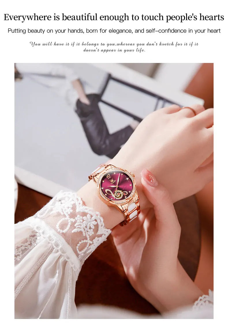 OLEVS Ceramic Diamond Women Watches Luxury Brand Musical Note Automatic Mechanical Watch Women Relogio Feminino Gift