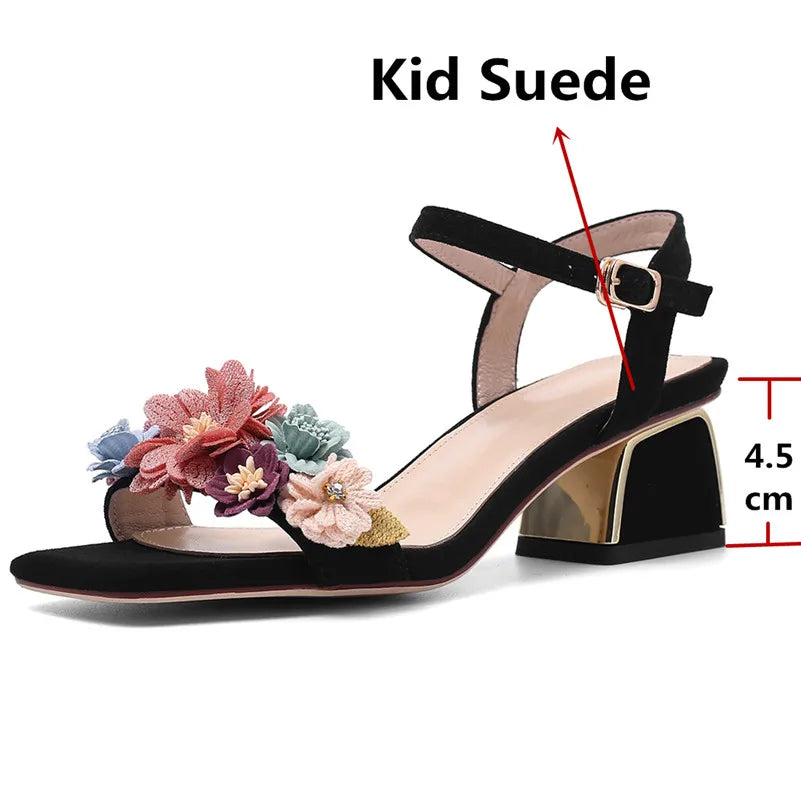 New Fashion Floral Comfortable Women's Sandal Fashion Simple Open-toe Low Heel Chunky Button Sandal