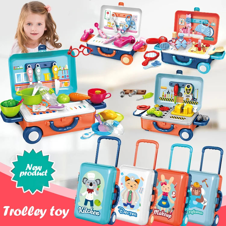 Children's Play House Kitchen Toys Simulation Girls Beauty Portable Tools Kitchen Utensils Tableware Trolley Case Medical Kit