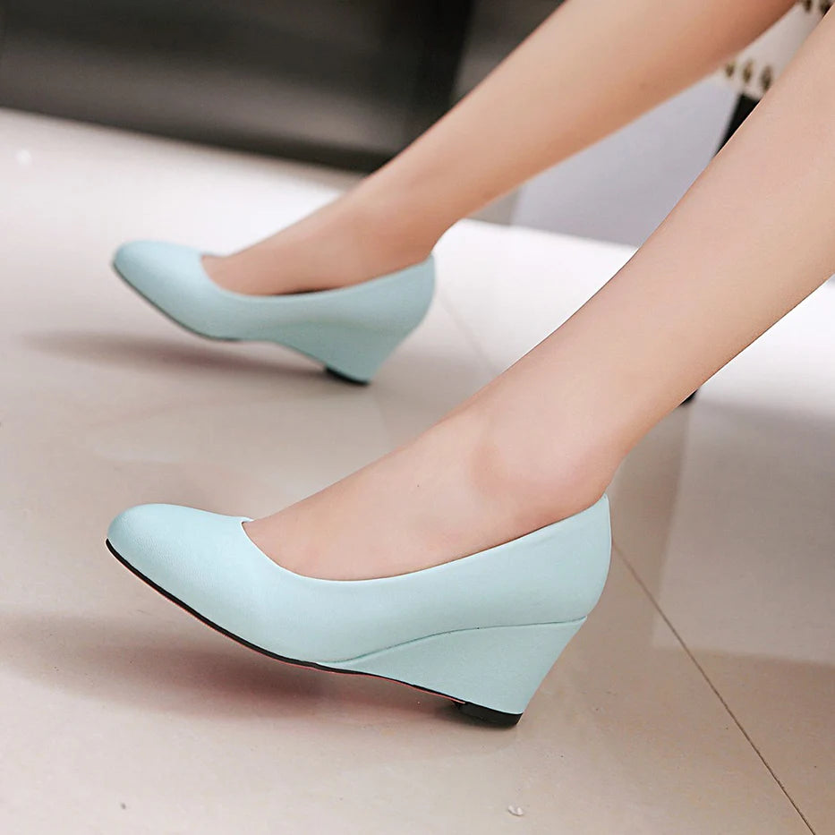 Women Wedge Shoes round toe pumps White Sweet Loafers Women's Pregnant Wedges Spring Autumn casual high heels Free Ship