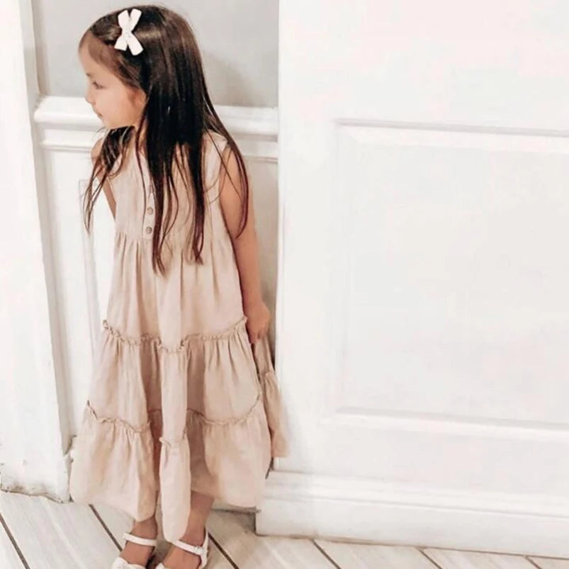 Girls Beach Dress Summer Vintage Plated Tutu Skirt Dress for Girls Clothes Breathable Linen Cotton Toddler Girls Boho Dress 1-7Y