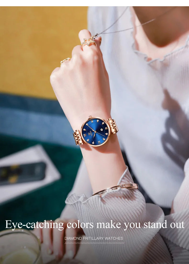 OLEVS Top Brand New Women Fashion Quartz Watch Waterproof Luxury Women Watches Stainless Steel Strap Date Clock Lady