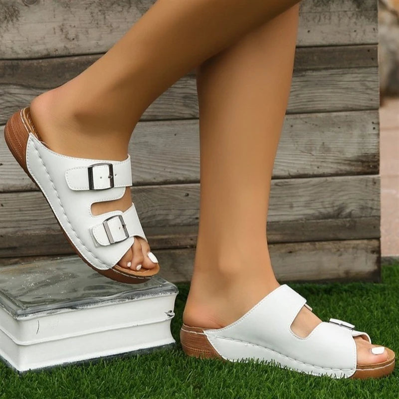QLFashion Fashion Large Size Sandals and Slippers Summer New Wedge Cool Double Row With Beach231