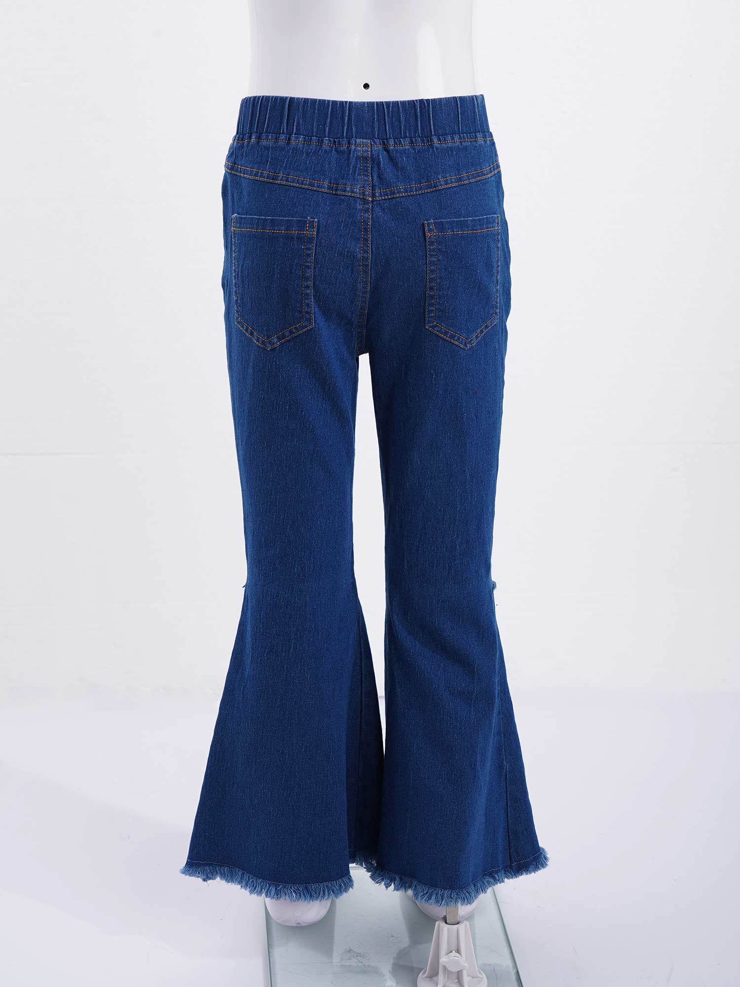 Kids Baby Girls Flare Pants Tassel Hem Denim Bell Bottom Children Toddler Kids Elastic Waist Blue Cute Jeans Trousers Clothes
