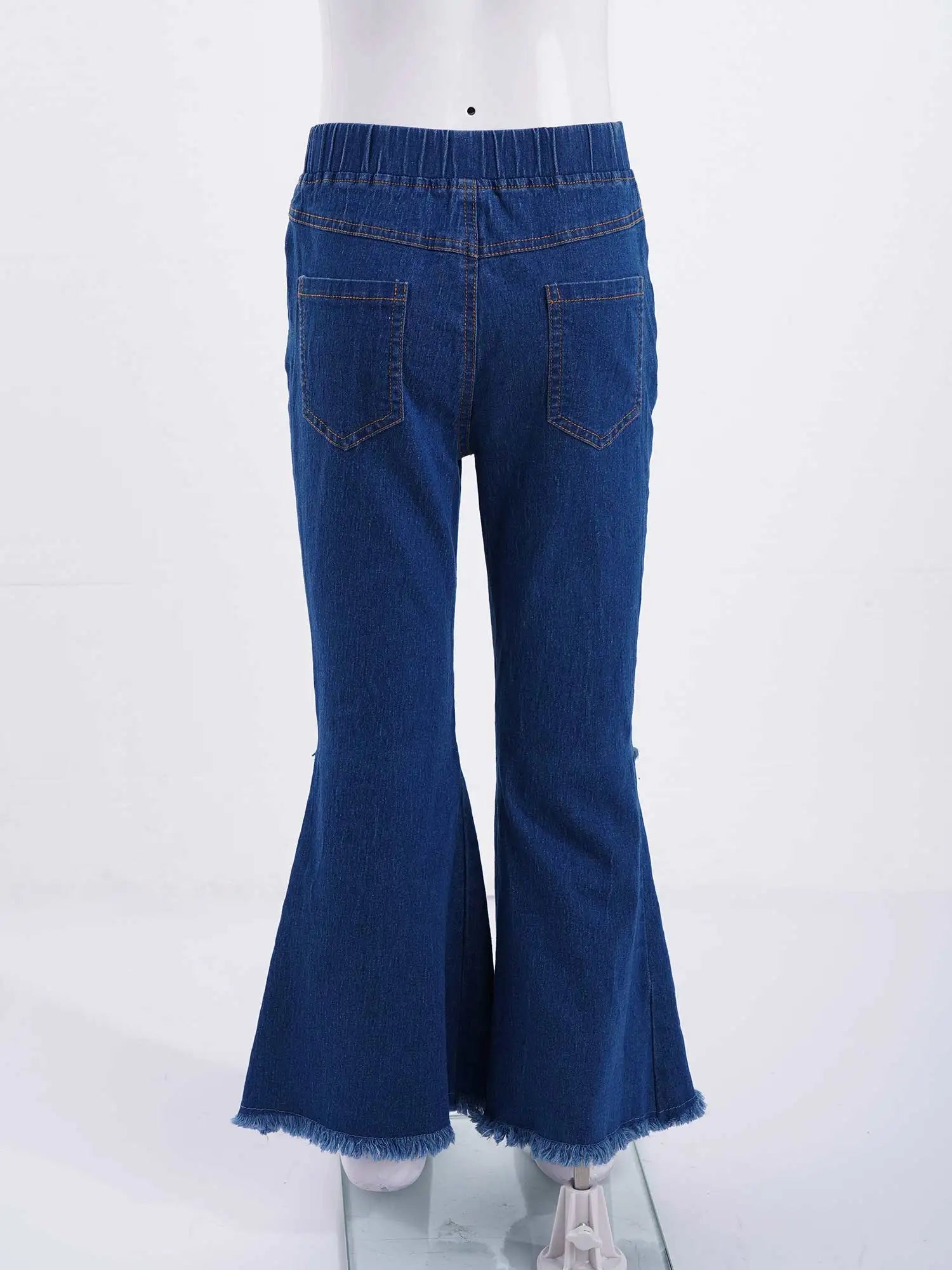 Kids Baby Girls Flare Pants Crisscross Ripped Bell Bottom Hem Denim Wide-leg Pants Children Toddler Cute Jeans Trousers Clothes