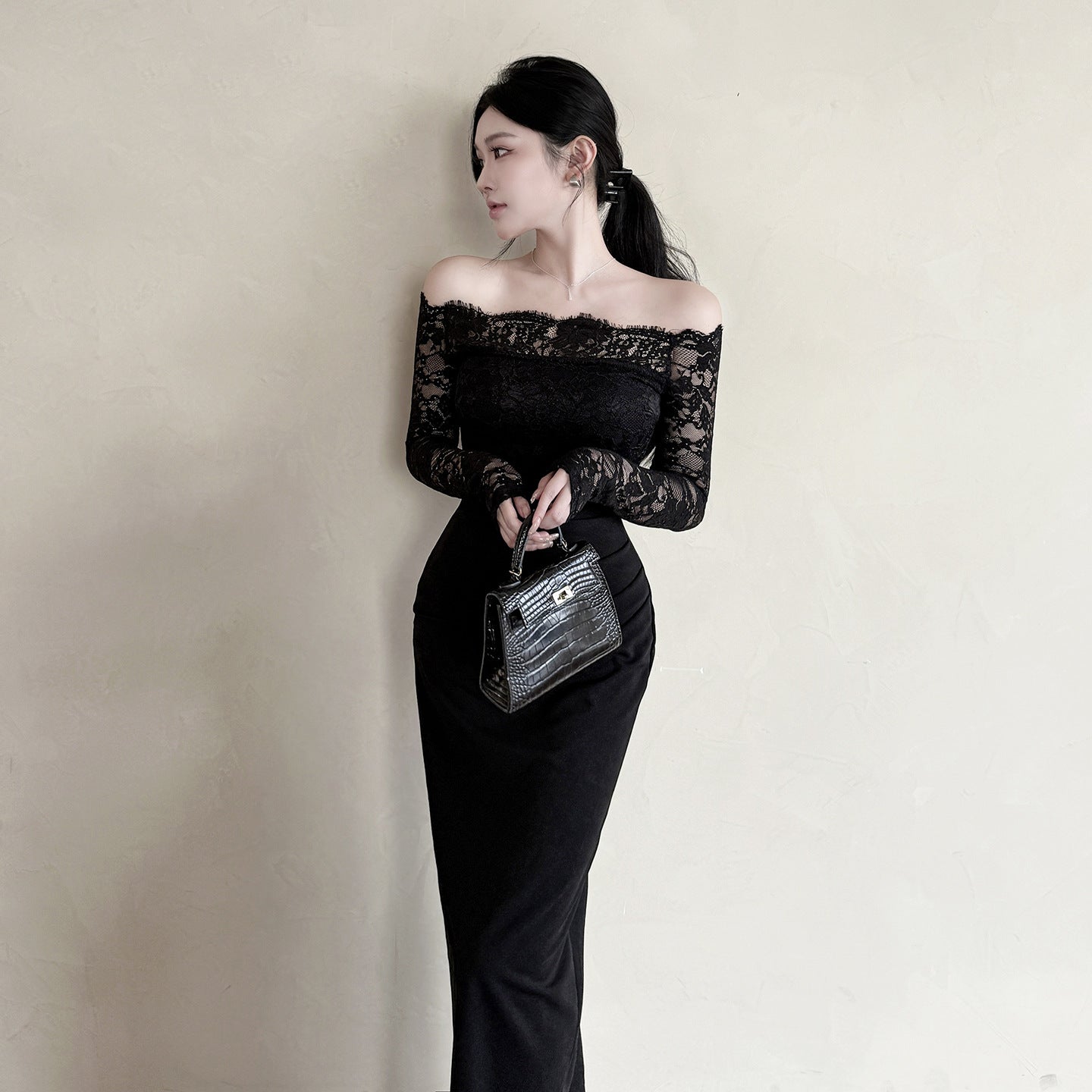 Ilya Off-Shoulder Lace-Trimmed Bodycon Dress