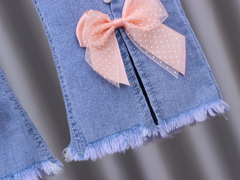 Girls Jeans 2023 New Summer Clothes Korean Loose Children's Denim Trousers Little Kids Casual Pants 1 2 3 4 5 Years