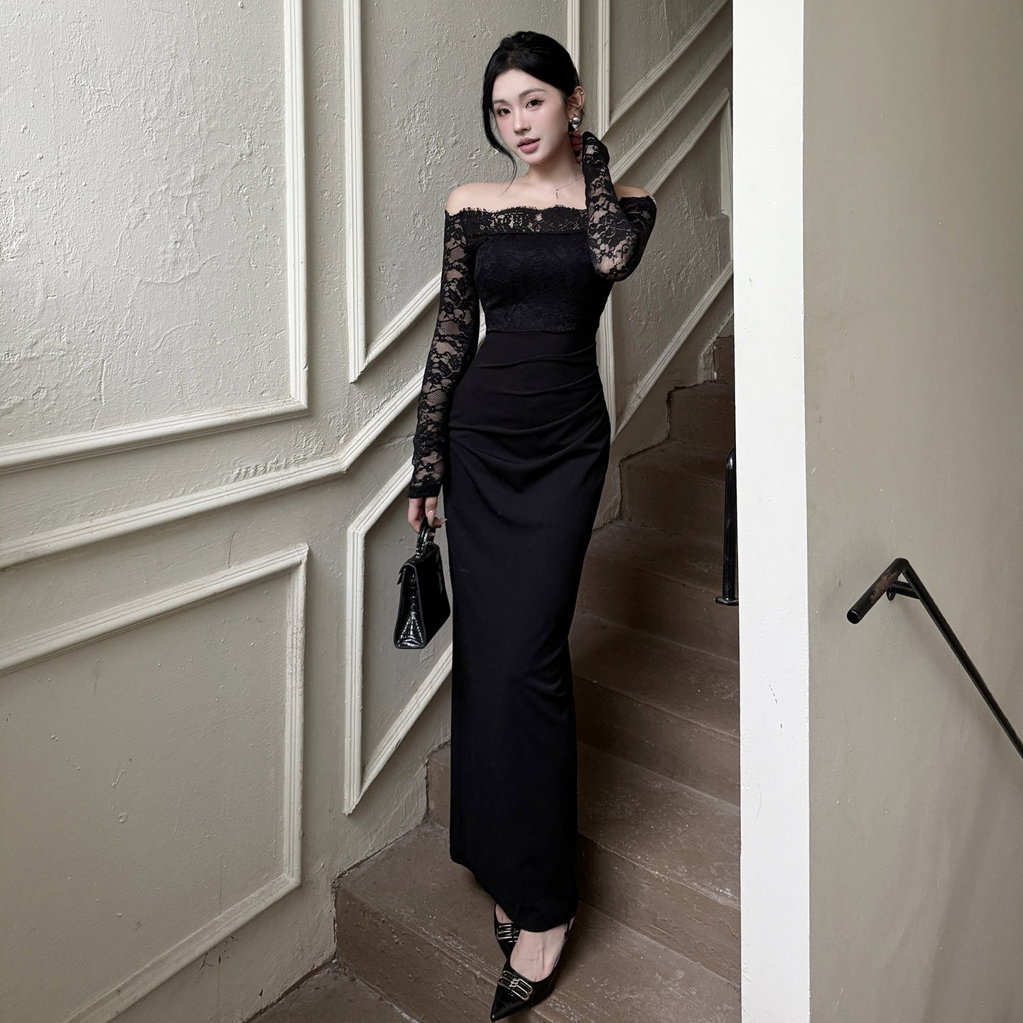 Ilya Off-Shoulder Lace-Trimmed Bodycon Dress