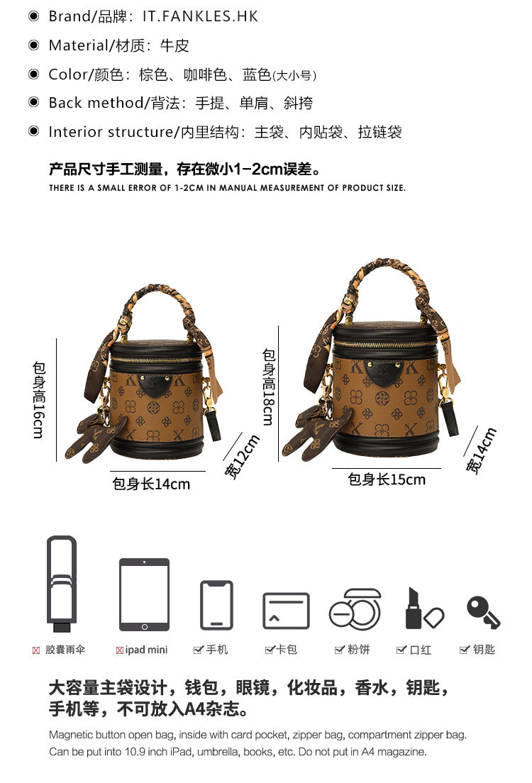 Hong Kong genuine leather bucket bag for women