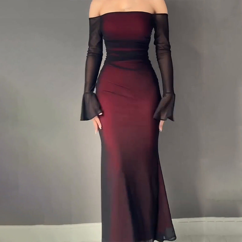 Solid Color Long Sleeve Strapless Bodycon Slim Fit Dress