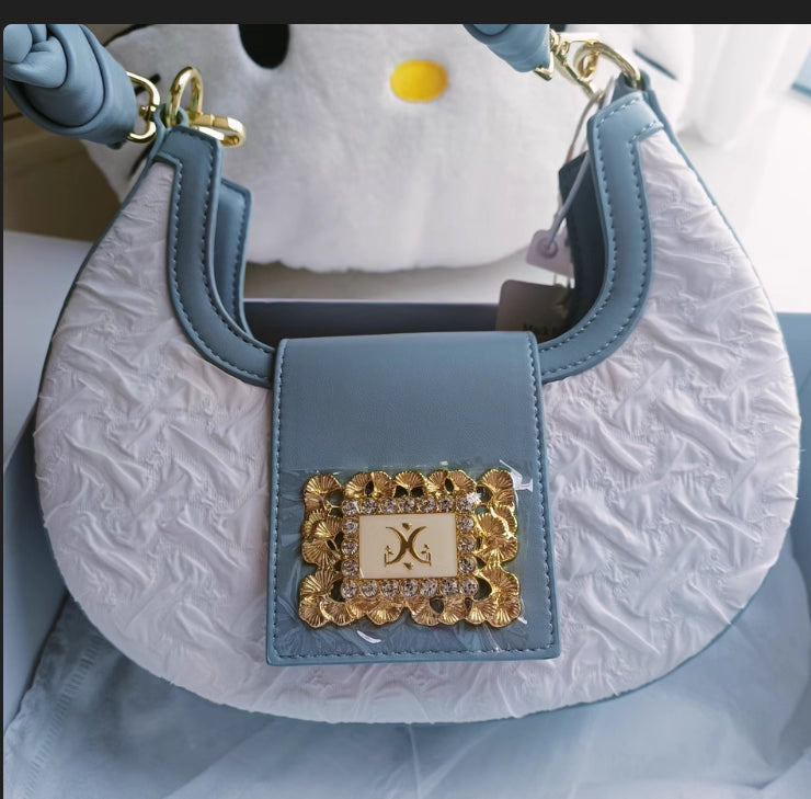 MackKevin Genuine Leather Pleated Crescent Bag for Women