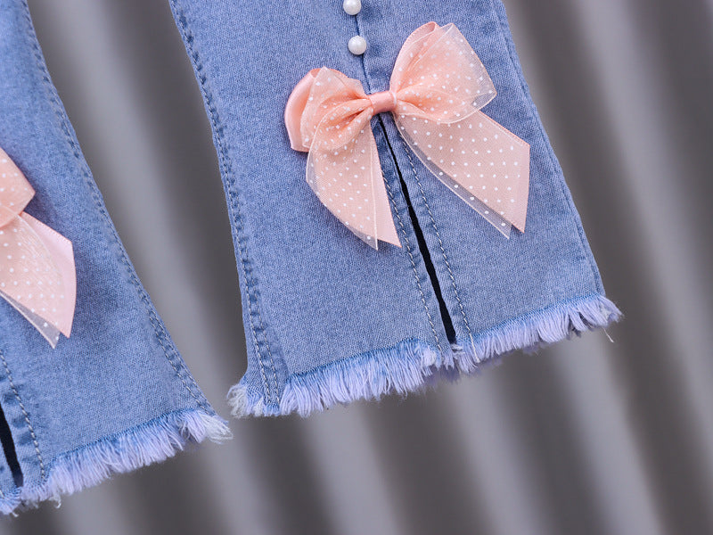 Girls Jeans 2023 New Summer Clothes Korean Loose Children's Denim Trousers Little Kids Casual Pants 1 2 3 4 5 Years