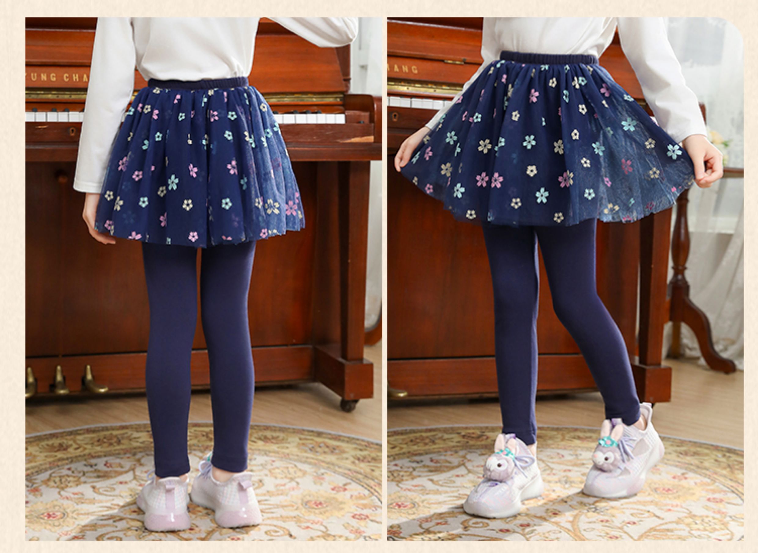 Girls' two-piece faux skirt-pants