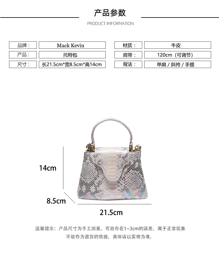 MackKevin Genuine Leather Gradient Crocodile Pattern Handbag for Women