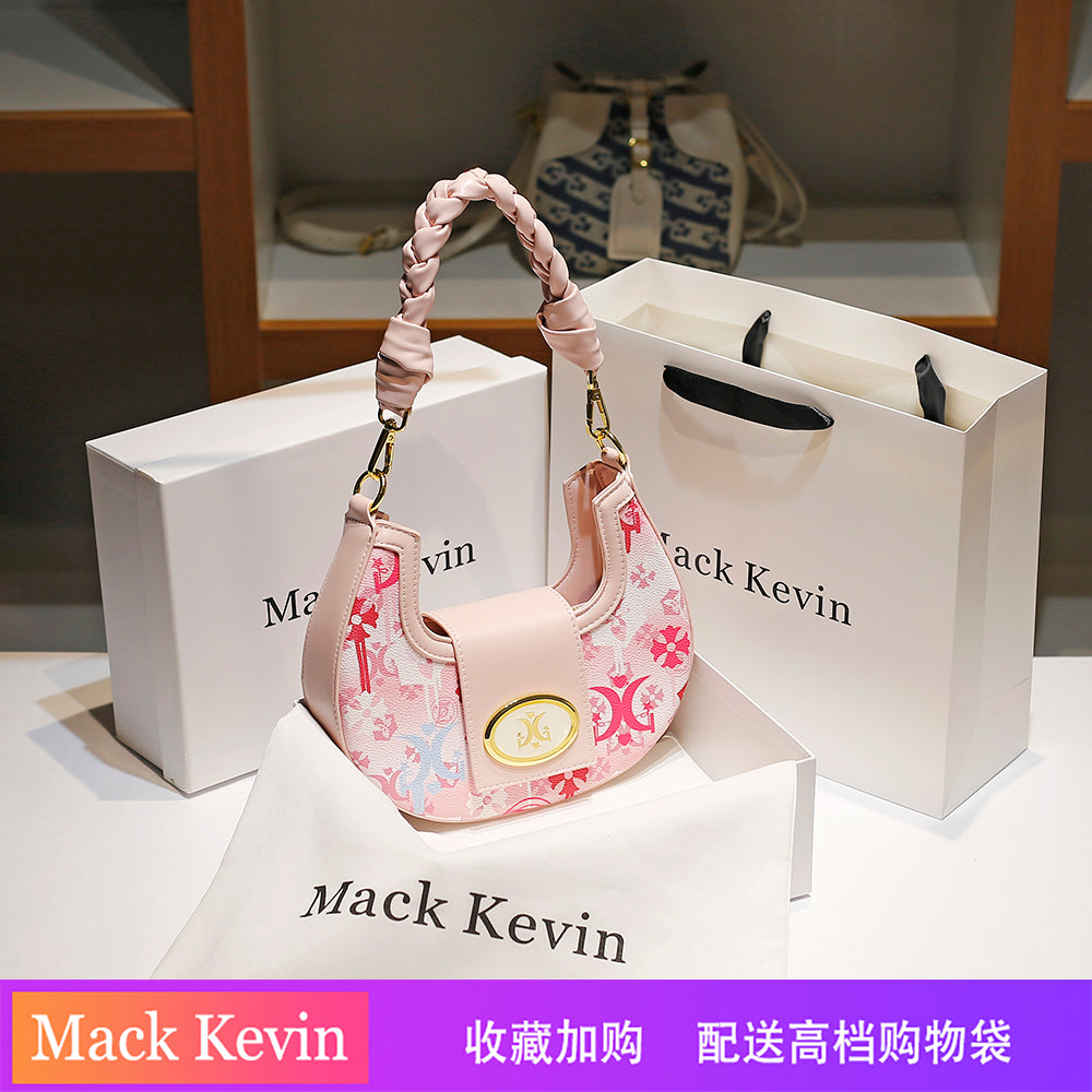 MackKevin Genuine Leather Pleated Crescent Bag for Women