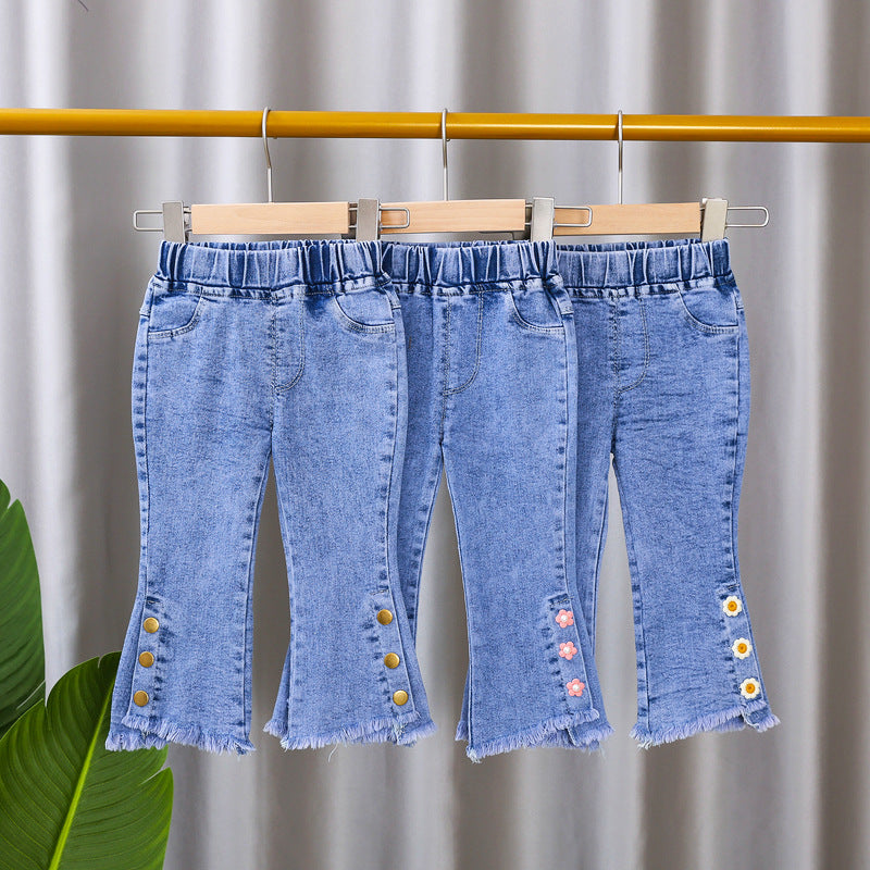 Girls Jeans 2023 New Summer Clothes Korean Loose Children's Denim Trousers Little Kids Casual Pants 1 2 3 4 5 Years