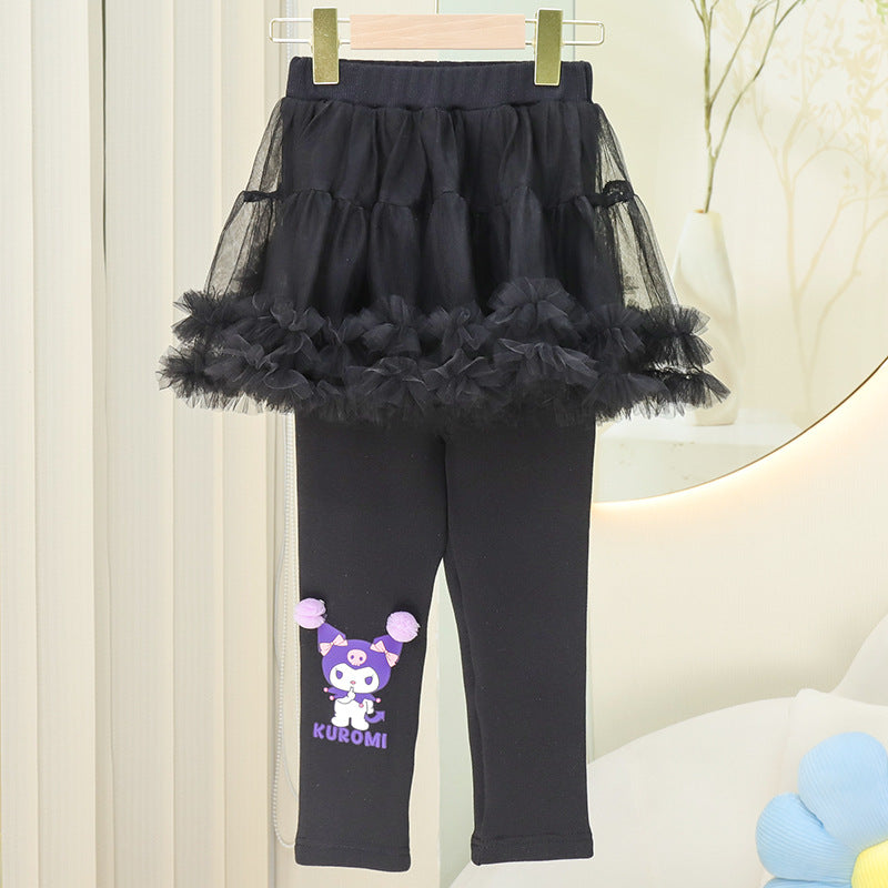 New Style Girls' Versatile Casual  Sweet Mesh Skirt and Pants Set