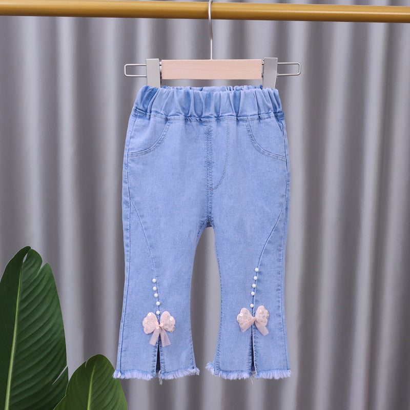 Girls Jeans 2023 New Summer Clothes Korean Loose Children's Denim Trousers Little Kids Casual Pants 1 2 3 4 5 Years