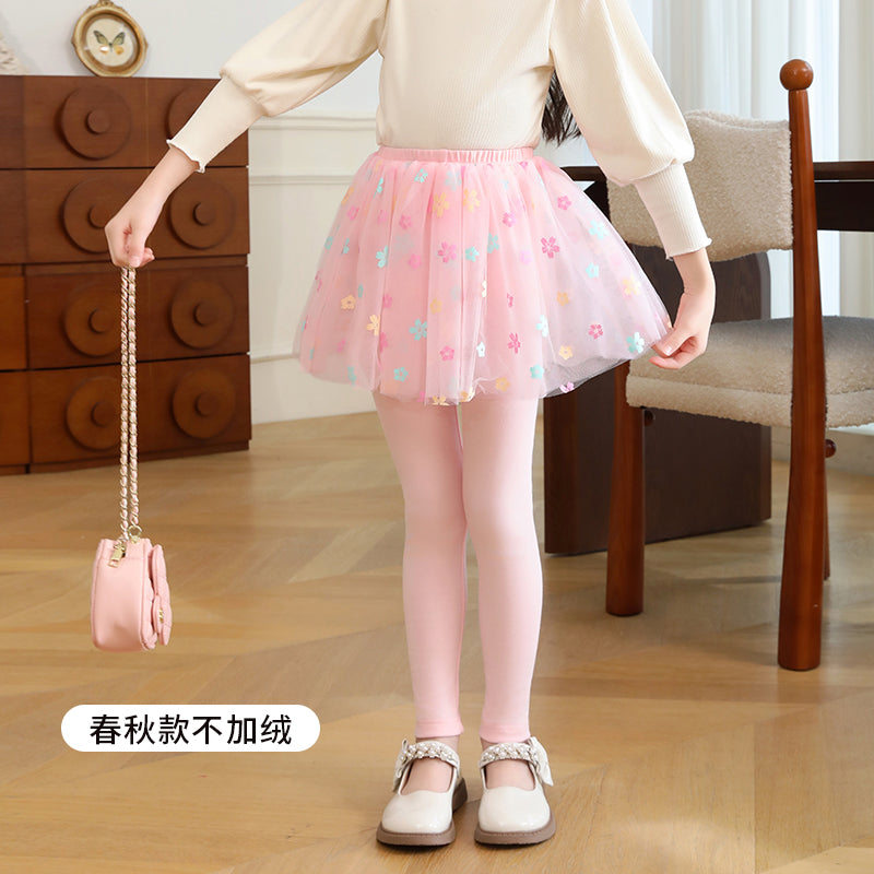 Girls' two-piece faux skirt-pants