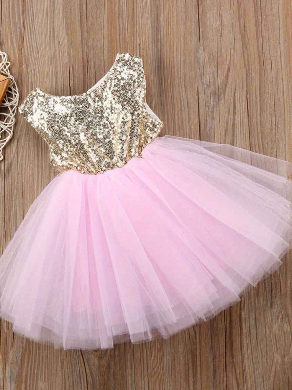 2026 New Cross-Border European and American Style Sleeveless Sequin Princess Mesh Dress for Toddlers