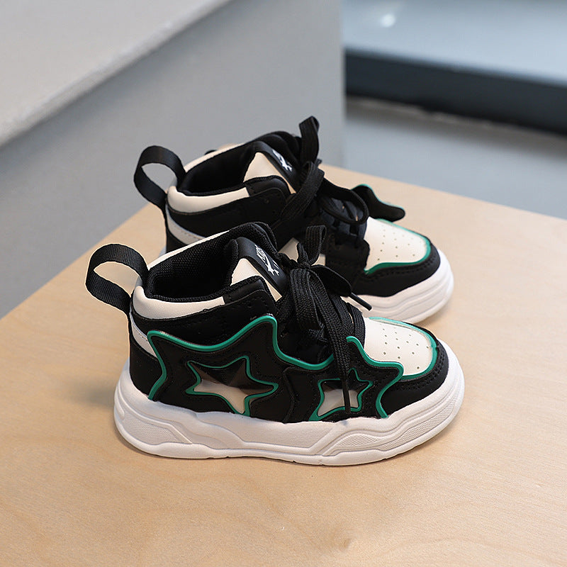 Children's Sports Shoes, Boys' Casual Sneakers, Mid-Top Shoes, Girls' Bread Shoes, Five-Pointed Star Baby Non-Slip Shoes