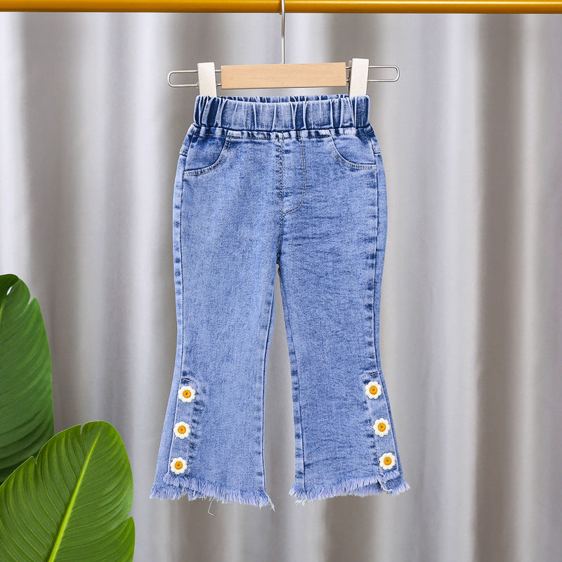 Girls Jeans 2023 New Summer Clothes Korean Loose Children's Denim Trousers Little Kids Casual Pants 1 2 3 4 5 Years