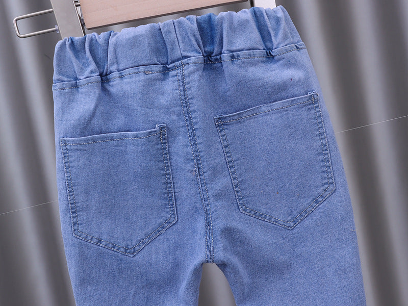 Girls Jeans 2023 New Summer Clothes Korean Loose Children's Denim Trousers Little Kids Casual Pants 1 2 3 4 5 Years
