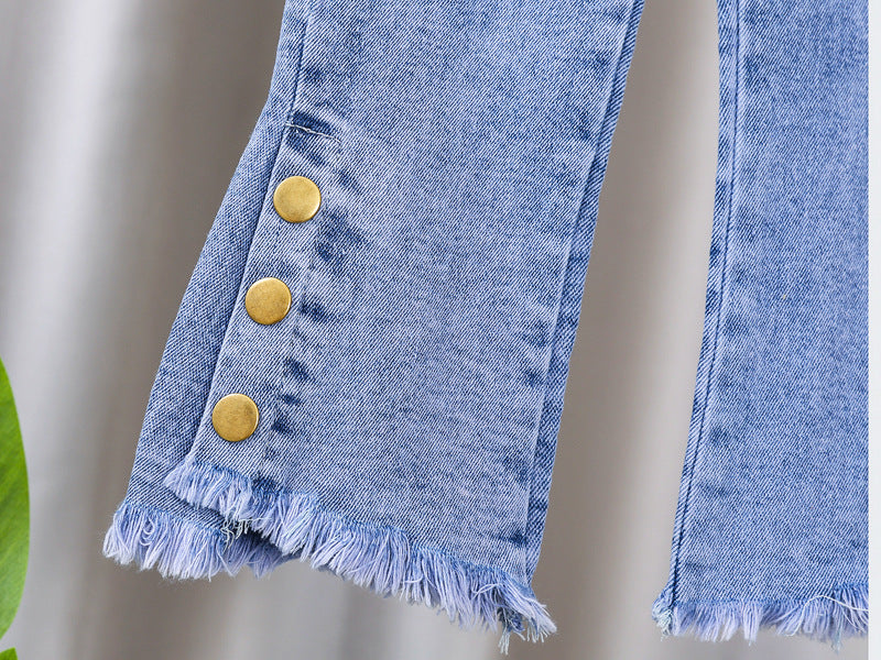 Girls Jeans 2023 New Summer Clothes Korean Loose Children's Denim Trousers Little Kids Casual Pants 1 2 3 4 5 Years