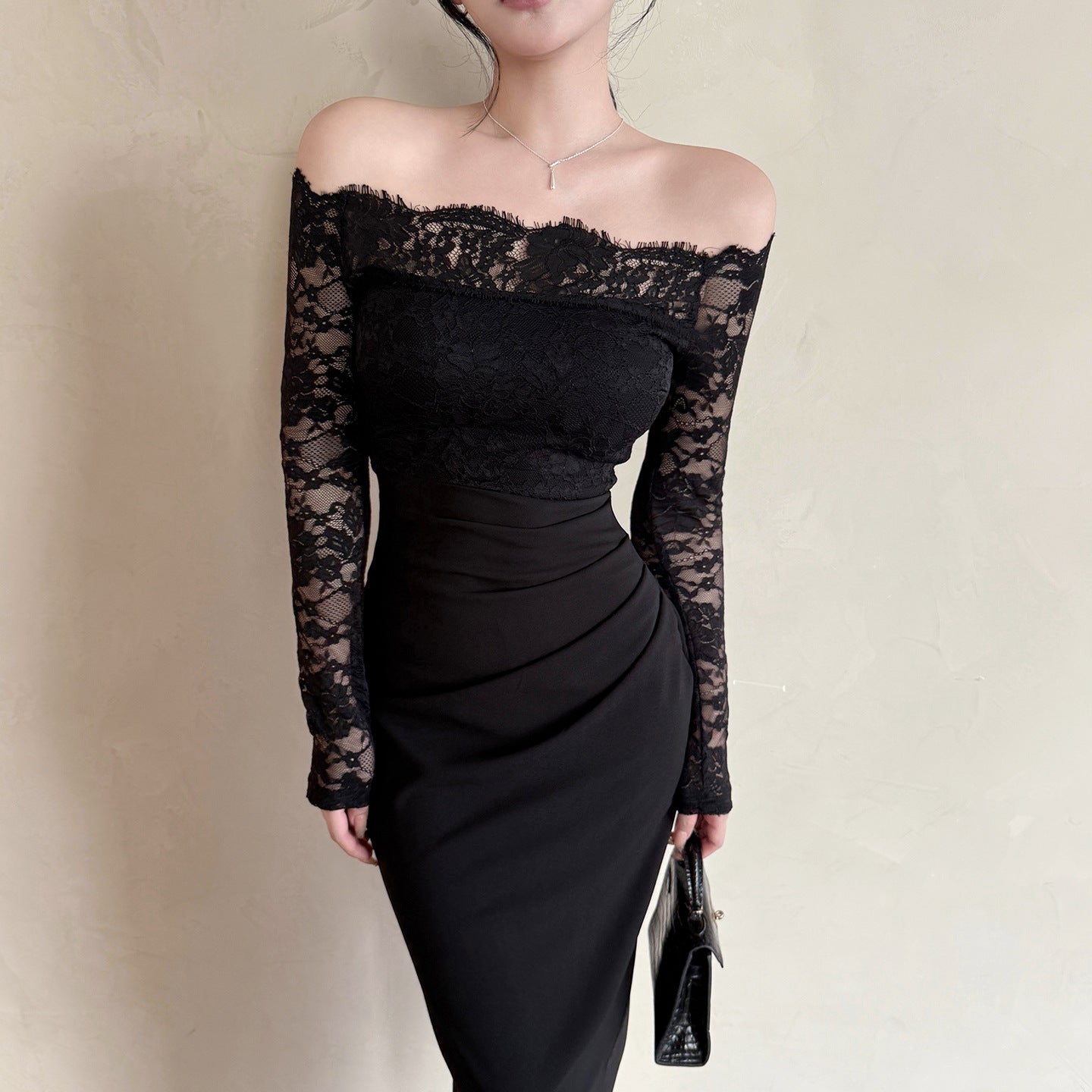Ilya Off-Shoulder Lace-Trimmed Bodycon Dress