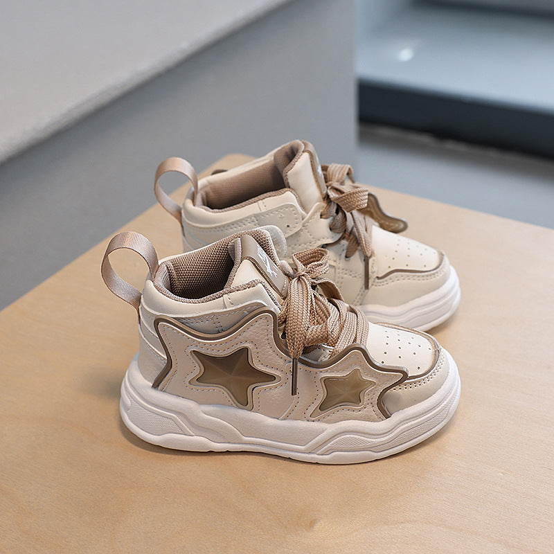 Children's Sports Shoes, Boys' Casual Sneakers, Mid-Top Shoes, Girls' Bread Shoes, Five-Pointed Star Baby Non-Slip Shoes