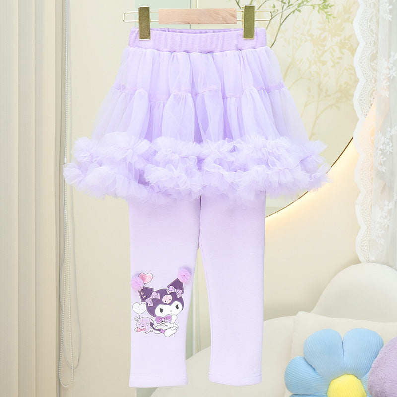 New Style Girls' Versatile Casual  Sweet Mesh Skirt and Pants Set