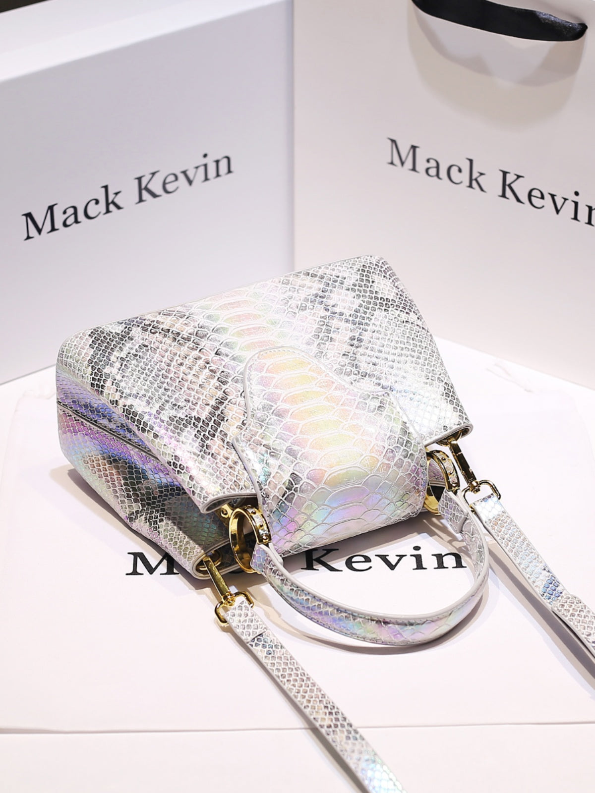 MackKevin Genuine Leather Gradient Crocodile Pattern Handbag for Women