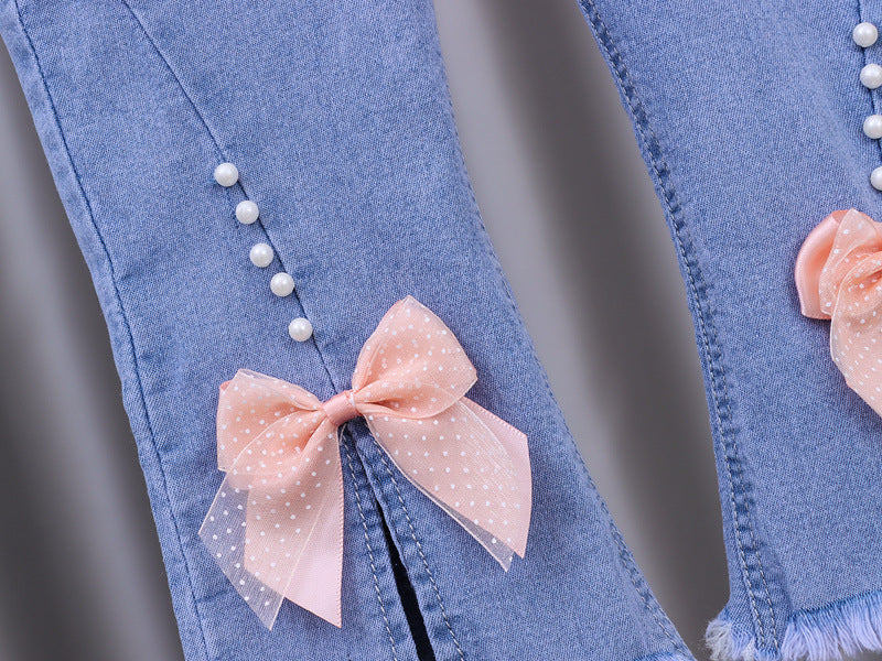 Girls Jeans 2023 New Summer Clothes Korean Loose Children's Denim Trousers Little Kids Casual Pants 1 2 3 4 5 Years