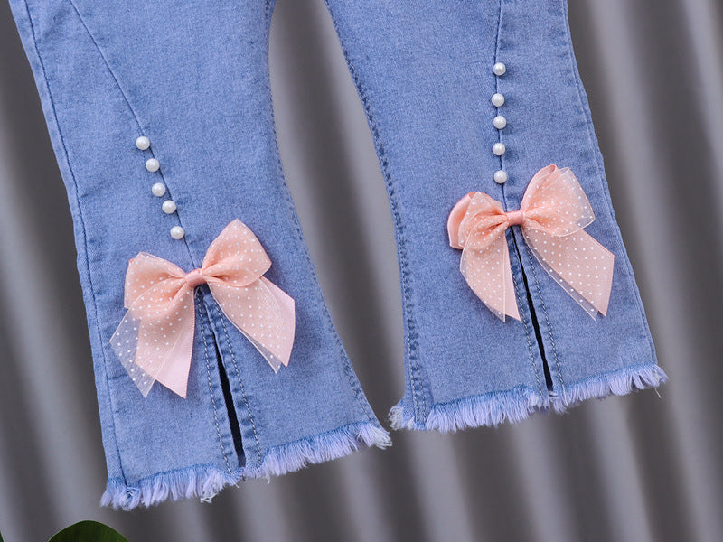 Girls Jeans 2023 New Summer Clothes Korean Loose Children's Denim Trousers Little Kids Casual Pants 1 2 3 4 5 Years