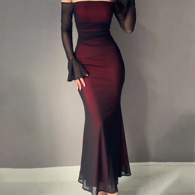 Solid Color Long Sleeve Strapless Bodycon Slim Fit Dress