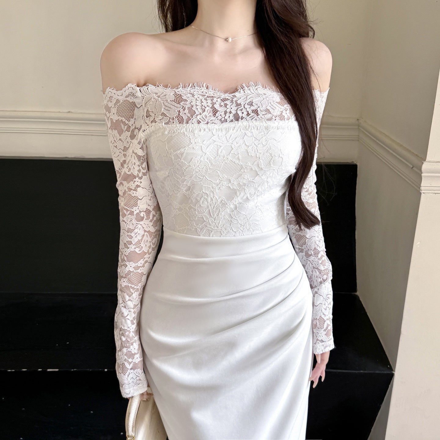 Ilya Off-Shoulder Lace-Trimmed Bodycon Dress