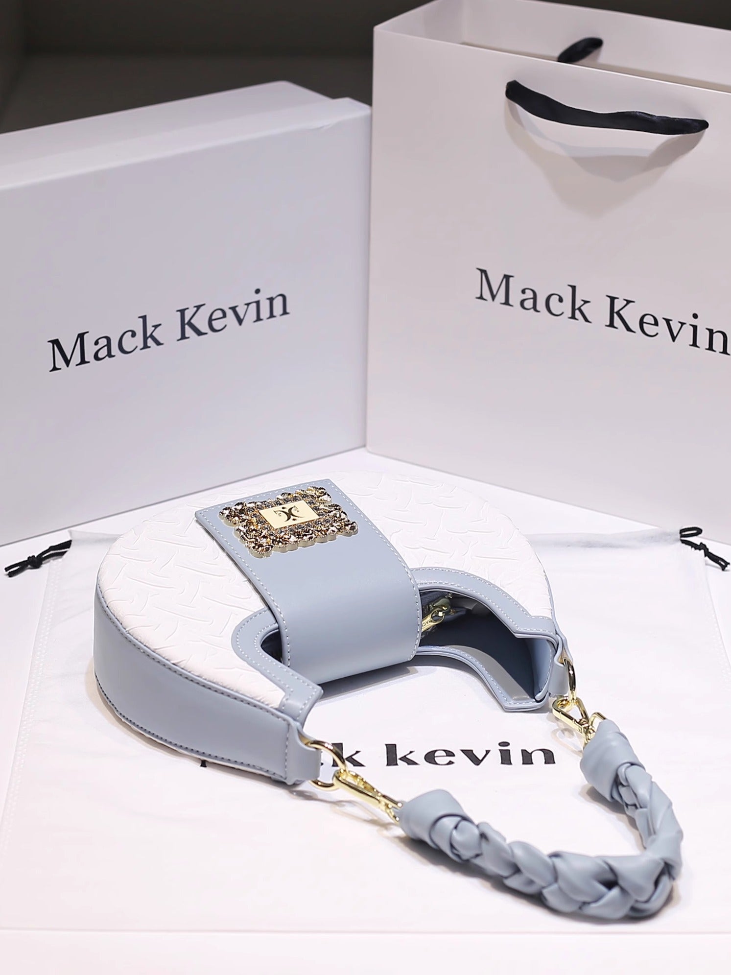 MackKevin Genuine Leather Pleated Crescent Bag for Women