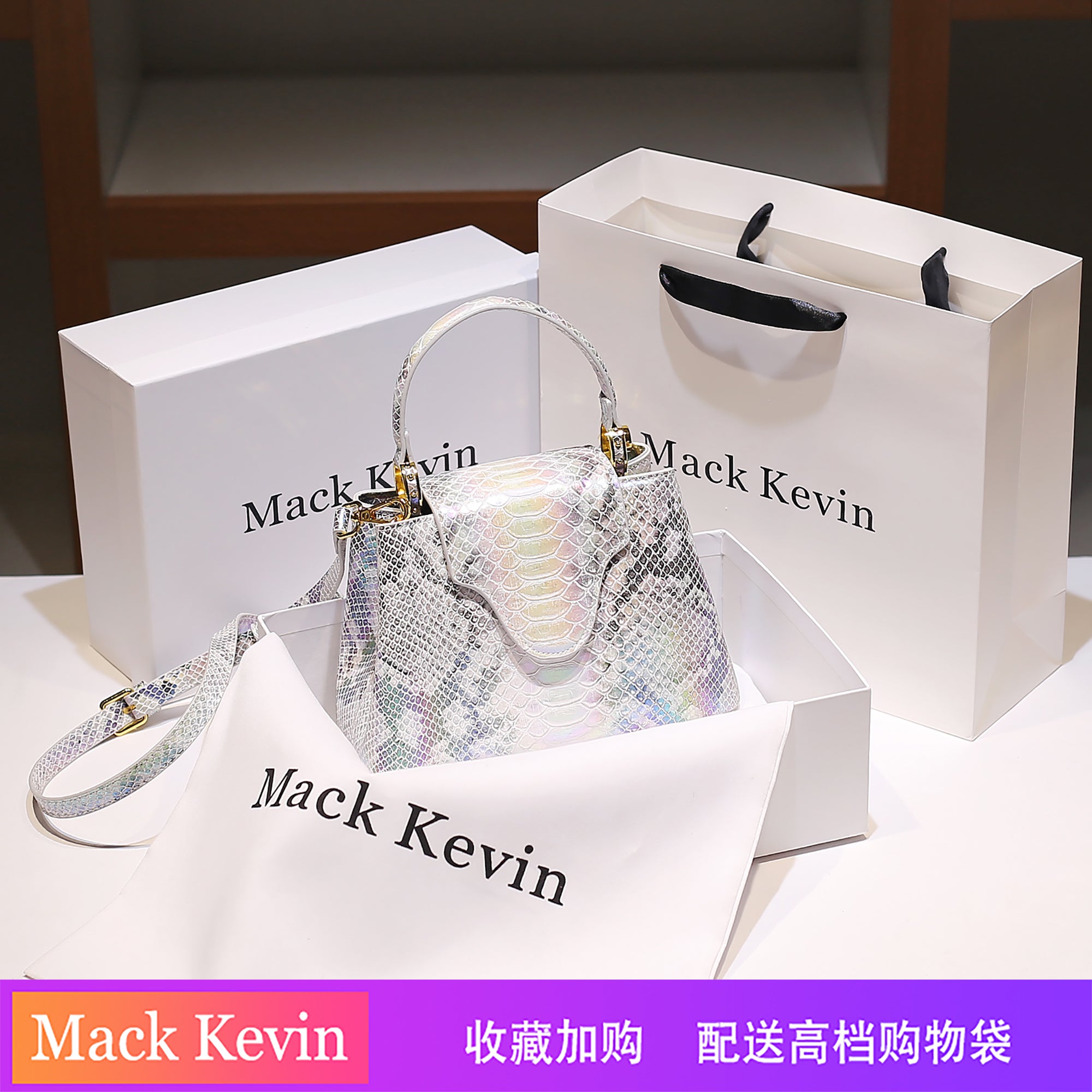 MackKevin Genuine Leather Gradient Crocodile Pattern Handbag for Women