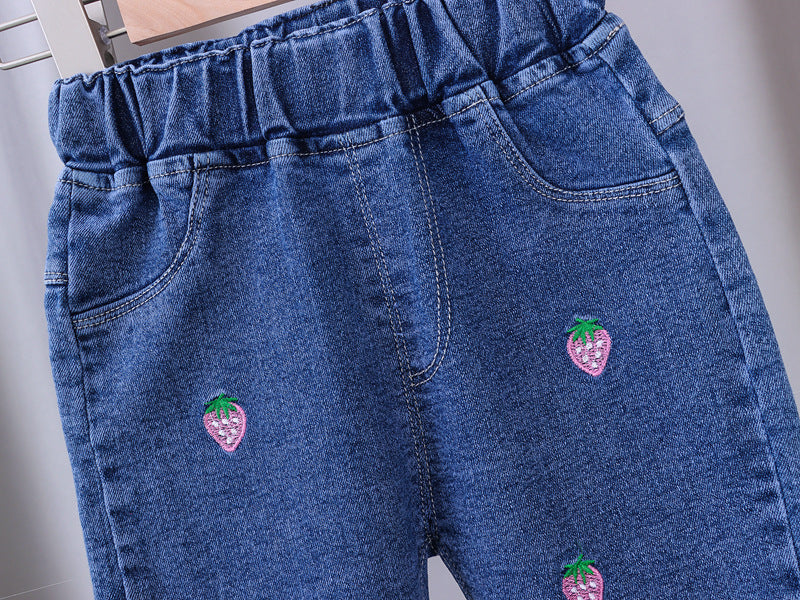 Girls Jeans 2023 New Summer Clothes Korean Loose Children's Denim Trousers Little Kids Casual Pants 1 2 3 4 5 Years