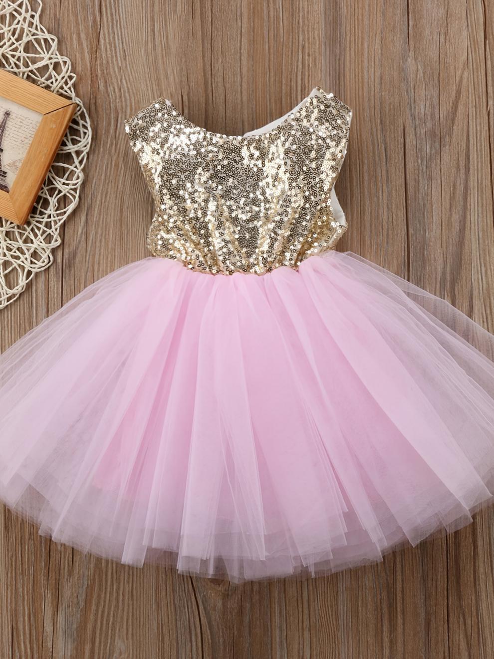 2026 New Cross-Border European and American Style Sleeveless Sequin Princess Mesh Dress for Toddlers