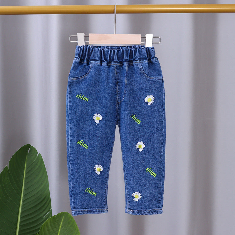 Girls Jeans 2023 New Summer Clothes Korean Loose Children's Denim Trousers Little Kids Casual Pants 1 2 3 4 5 Years