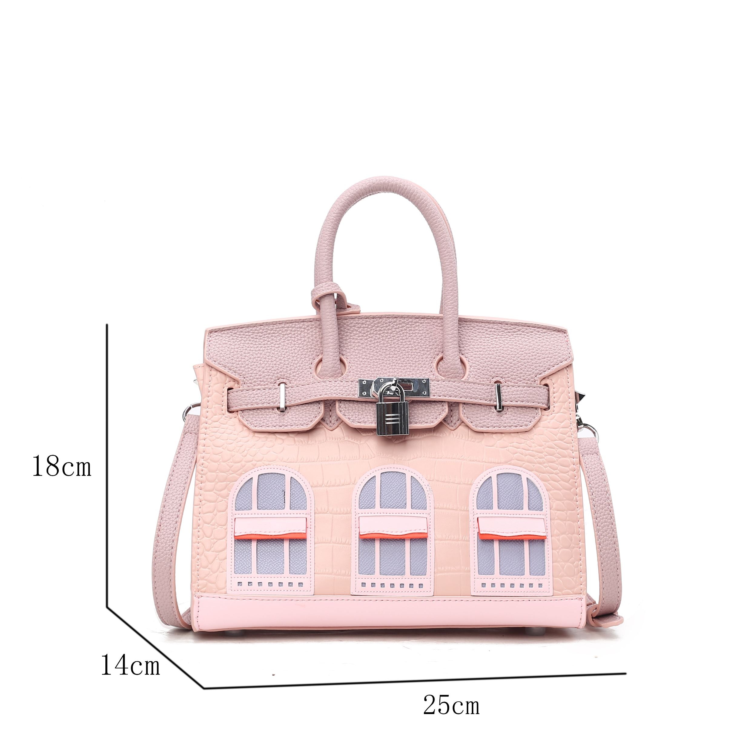 New Crocodile-Emboss Color-Blocked Platinum Handbag for Women