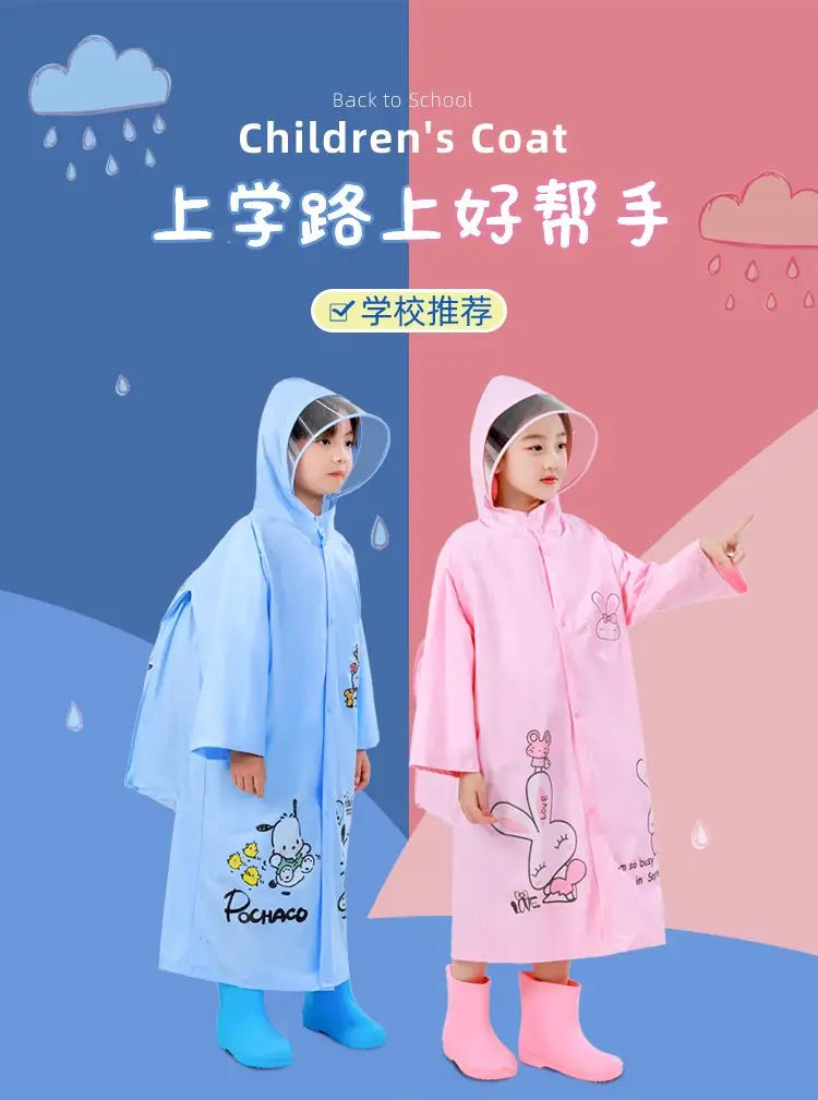 Sanrio Kuromi My melody Pochacco children's raincoat with school bag cute boys and girls kindergarten fashion student rain gear